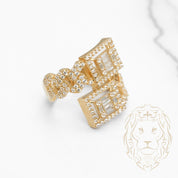 Bague - Or 10K jaune double halo & cuban link pavé de pierres cz - RIG838
