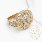 Bague - Or 10K deux tons jaune & blanc méduse guilloché & pavé de cz - RIG840