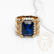 Bague - Or 10K jaune pierre bleue coupe radiant & monture pavé de cz - RIG842