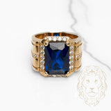 Bague - Or 10K jaune pierre bleue coupe radiant & monture pavé de cz - RIG842