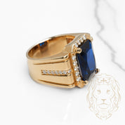 Bague - Or 10K jaune pierre bleue coupe radiant & monture pavé de cz - RIG842