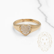Bague - Or 10K jaune signet coeur pavé de cz - RIG844