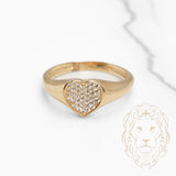 Bague - Or 10K jaune signet coeur pavé de cz - RIG844