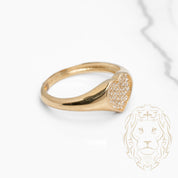 Bague - Or 10K jaune signet coeur pavé de cz - RIG844