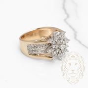 Bague de fiançailles - Or 10K deux tons jaune & blanc grappe de diamants lab 1.50CT coupe rond brillant - RIGL076