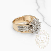 Bague de fiançailles - Or 10K deux tons jaune & blanc grappe de diamants lab 1.00CT coupe rond brillant - RIGL077