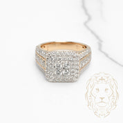 Bague de fiançailles - Or 10K deux tons jaune & blanc carré composé de diamants lab 2.05CT coupe rond brillant - RIGL078