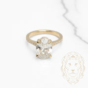 Bague de fiançailles - Or 14K jaune halo caché diamant lab 3.01CT coupe ovale & monture pavé 0.60CT - RIGL081