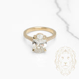 Bague de fiançailles - Or 14K jaune halo caché diamant lab 3.01CT coupe ovale & monture pavé 0.60CT - RIGL081