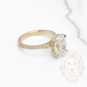 Bague de fiançailles - Or 14K jaune halo caché diamant lab 3.01CT coupe ovale & monture pavé 0.60CT - RIGL081