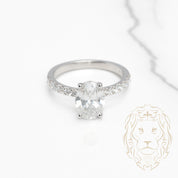 Bague de fiançailles - Or 14K blanc halo caché diamant lab 2.06CT coupe ovale & monture pavé 0.40CT - RIGL082