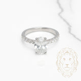 Bague de fiançailles - Or 14K blanc halo caché diamant lab 2.06CT coupe ovale & monture pavé 0.40CT - RIGL082