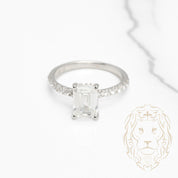 Bague de fiançailles - Or 14K blanc halo caché diamant lab 2.04CT coupe émeraude & monture pavé 0.40CT - RIGL084