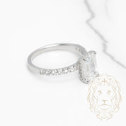 Bague de fiançailles - Or 14K blanc halo caché diamant lab 2.04CT coupe émeraude & monture pavé 0.40CT - RIGL084