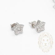Studs à visser - Or 10K blanc étoile pavé de diamants lab VVS coupe rond 0.39CT & baguette 0.17CT - BOGL056