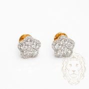 Studs à visser - Or 10K deux tons jaune & blanc fleur pavé de diamants lab VVS coupe rond brillant 0.82CT - BOGL059