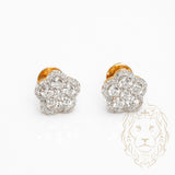 Screw-back studs - 10K Two-Tone Yellow & White Gold Flower Lab Diamond Pave VVS Round Brilliant Cut 0.82CT - BOGL059