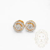 Studs à visser - Or 10K deux tons jaune & blanc halo pavé de diamants lab VVS coupe rond brillant 0.39CT - BOGL064