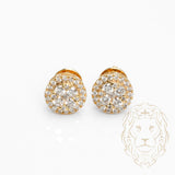 Screw-back Studs - 10K Yellow Gold Halo Circle Lab Diamond Pave VVS Round Brilliant Cut 0.54CT - BOGL065