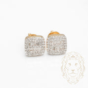 Studs à visser - Or 10K deux tons jaune & blanc carré pavé de diamants lab VVS coupe rond brillant 0.28CT & baguette 0.23CT - BOGL066