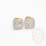 Screw-back Studs - 10K Two-Tone Yellow & White Gold Square with Pavé Lab Diamonds VVS Round Brilliant Cut 0.28CT & Baguette 0.23CT - BOGL066