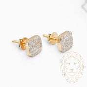 Studs à visser - Or 10K deux tons jaune & blanc carré pavé de diamants lab VVS coupe rond brillant 0.28CT & baguette 0.23CT - BOGL066