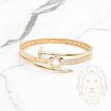 Bracelet jonc - Or 18K jaune faux stack clou & style amour pavé de cz - BRG746