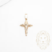 Pendentif - Or 10K deux tons jaune & blanc croix avec Jésus - PEG880