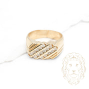 Bague - Or 14K jaune chevalière diamants naturels 0.15CT coupe rond brillant - RIGD543