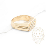 Bague - Or 14K jaune chevalière diamants naturels 0.15CT coupe rond brillant - RIGD543