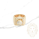Bague - Or 10K deux tons jaune & blanc tête de lion avec couronne pavé de cz - RIG847