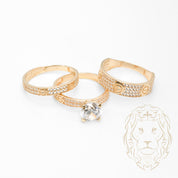 Ensemble de mariage pour elle & lui - Or 10K jaune bague de fiançailles & (2) alliances microbillé pavé cz - RIG864