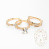 Ensemble de mariage pour elle & lui - Or 10K jaune bague de fiançailles & (2) alliances microbillé pavé cz - RIG864
