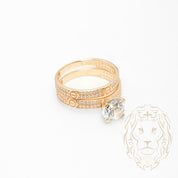 Ensemble de mariage pour elle & lui - Or 10K jaune bague de fiançailles & (2) alliances microbillé pavé cz - RIG864