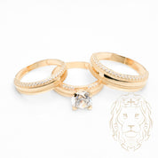 Ensemble de mariage pour elle & lui - Or 10K jaune bague de fiançailles & (2) alliances microbillé pavé cz - RIG864