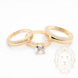 Ensemble de mariage pour elle & lui - Or 10K jaune bague de fiançailles & (2) alliances microbillé pavé cz - RIG864