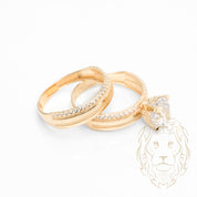 Ensemble de mariage pour elle & lui - Or 10K jaune bague de fiançailles & (2) alliances microbillé pavé cz - RIG864