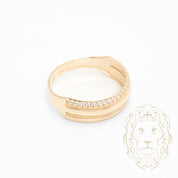 Ensemble de mariage pour elle & lui - Or 10K jaune bague de fiançailles & (2) alliances microbillé pavé cz - RIG864