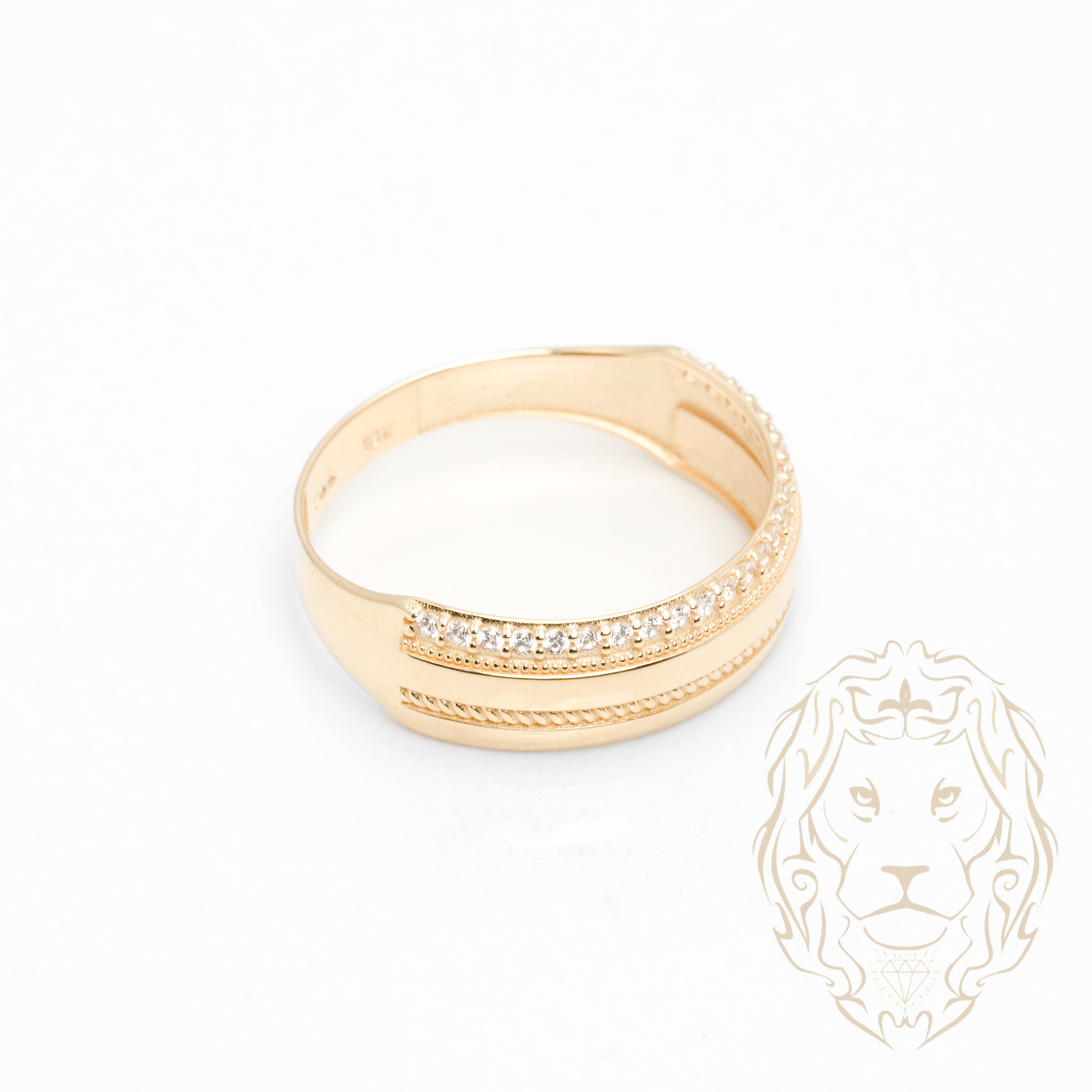 Ensemble de mariage pour elle & lui - Or 10K jaune bague de fiançailles & (2) alliances microbillé pavé cz - RIG864