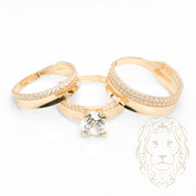 Ensemble de mariage pour elle & lui - Or 10K jaune bague de fiançailles & (2) alliances pavé cz - RIG865