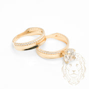 Ensemble de mariage pour elle & lui - Or 10K jaune bague de fiançailles & (2) alliances pavé cz - RIG865