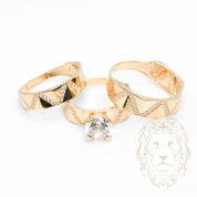 Ensemble de mariage pour elle & lui - Or 10K jaune bague de fiançailles & (2) alliances motif diagonal pavé cz - RIG866