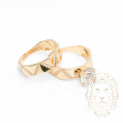 Ensemble de mariage pour elle & lui - Or 10K jaune bague de fiançailles & (2) alliances motif diagonal pavé cz - RIG866