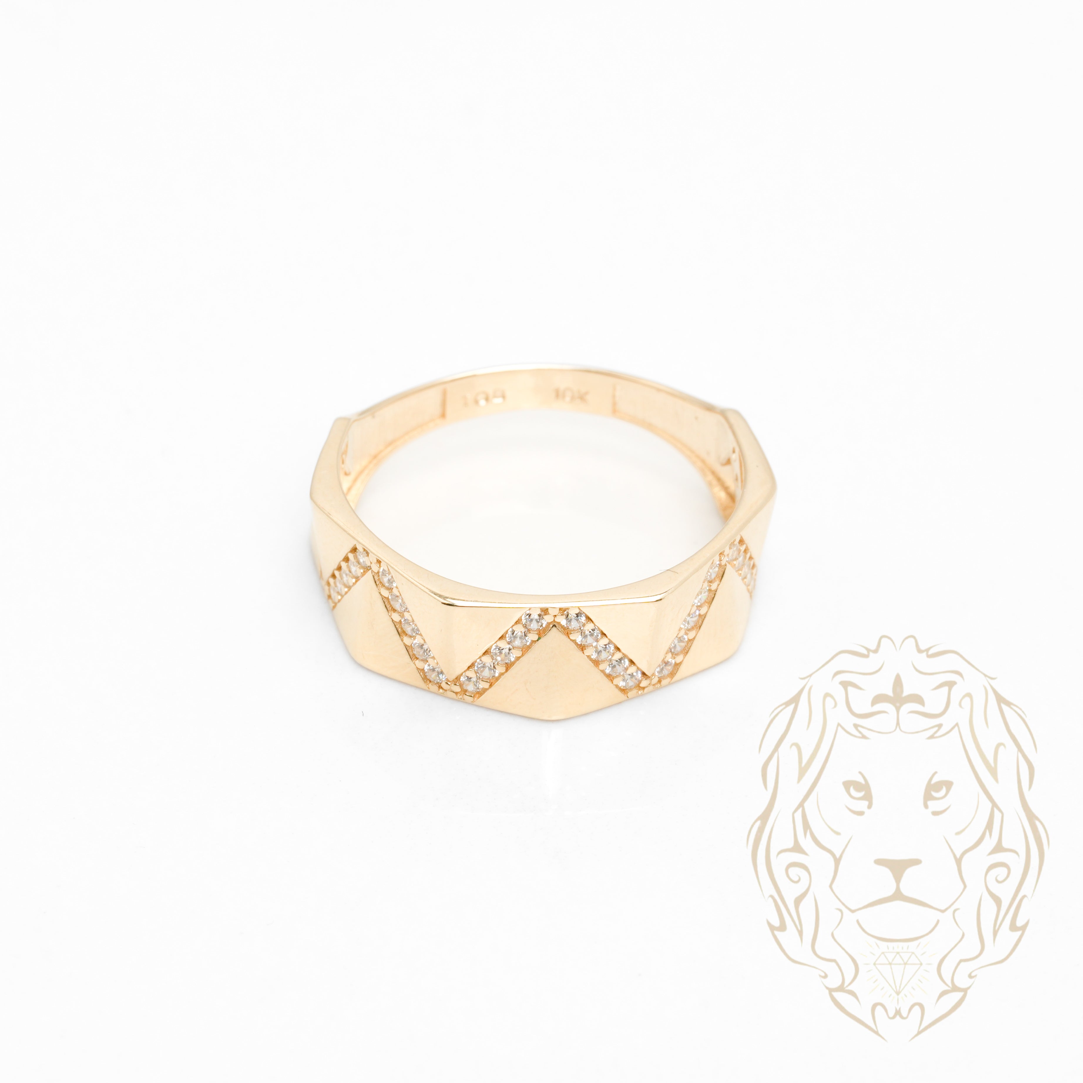 Ensemble de mariage pour elle & lui - Or 10K jaune bague de fiançailles & (2) alliances motif diagonal pavé cz - RIG866