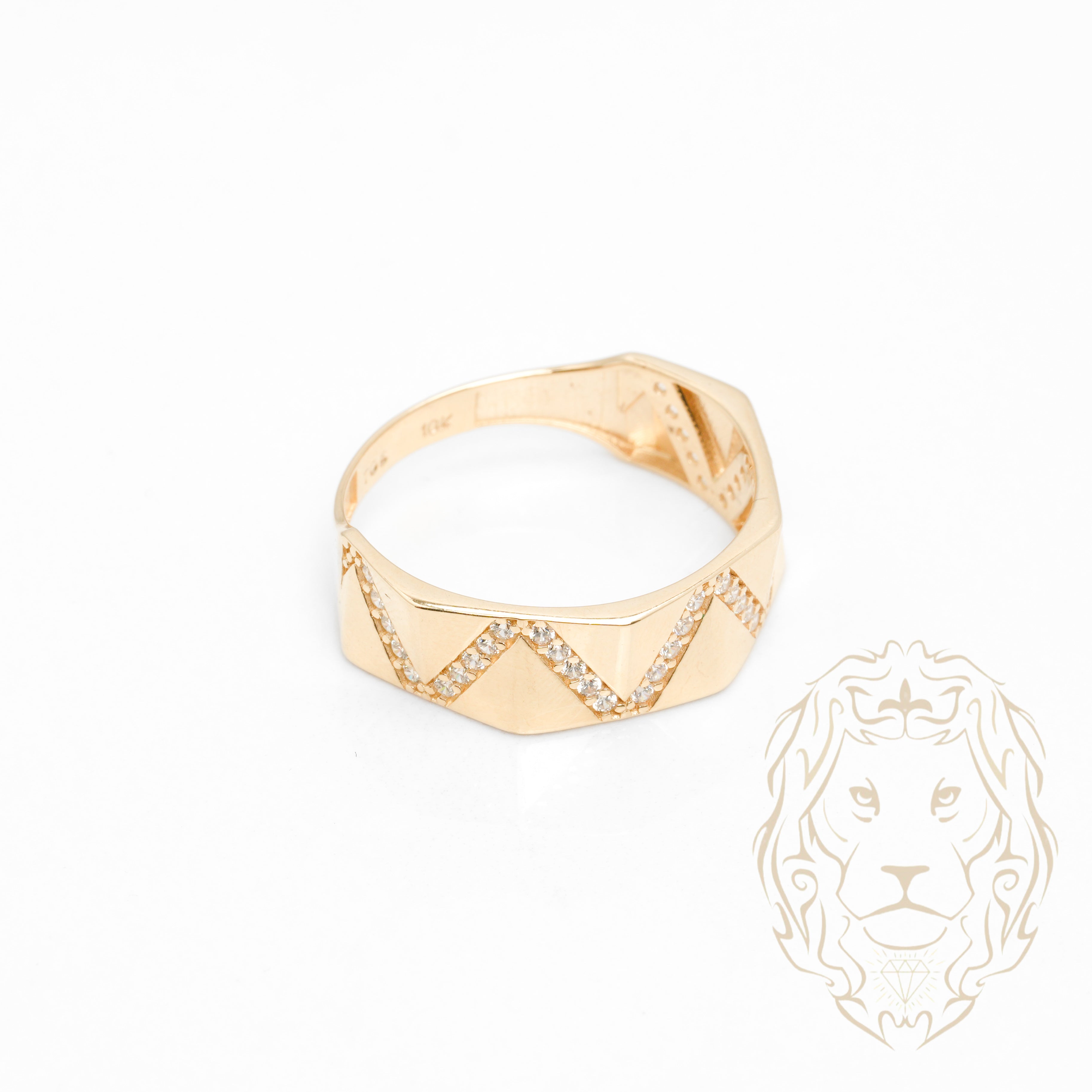 Ensemble de mariage pour elle & lui - Or 10K jaune bague de fiançailles & (2) alliances motif diagonal pavé cz - RIG866