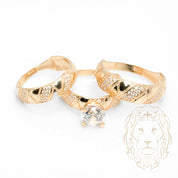 Ensemble de mariage pour elle & lui - Or 10K jaune bague de fiançailles & (2) alliances motif ligné pavé cz - RIG867