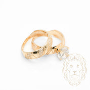 Ensemble de mariage pour elle & lui - Or 10K jaune bague de fiançailles & (2) alliances motif ligné pavé cz - RIG867