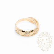 Ensemble de mariage pour elle & lui - Or 10K jaune bague de fiançailles & (2) alliances motif ligné pavé cz - RIG867