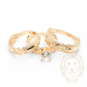 Ensemble de mariage pour elle & lui - Or 10K jaune bague de fiançailles & (2) alliances motif amour lock pavé cz - RIG868