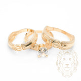 Ensemble de mariage pour elle & lui - Or 10K jaune bague de fiançailles & (2) alliances motif amour lock pavé cz - RIG868